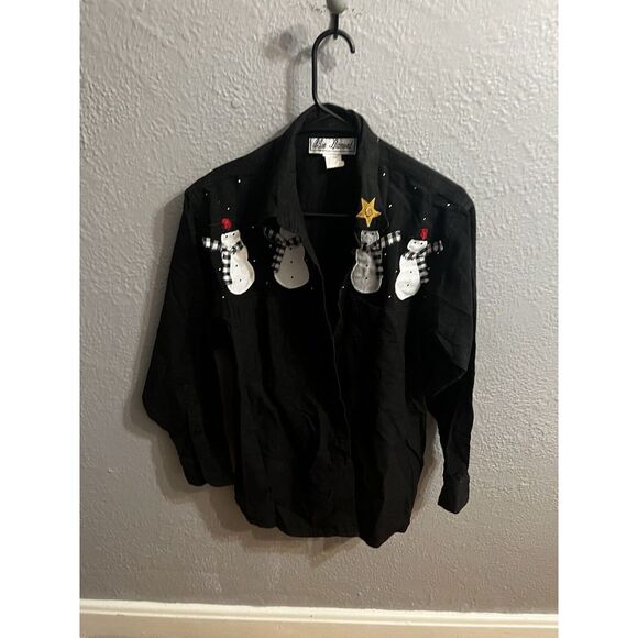 Blue Diamond top women's size medium black long sleeve button up - Picture 2 of 8